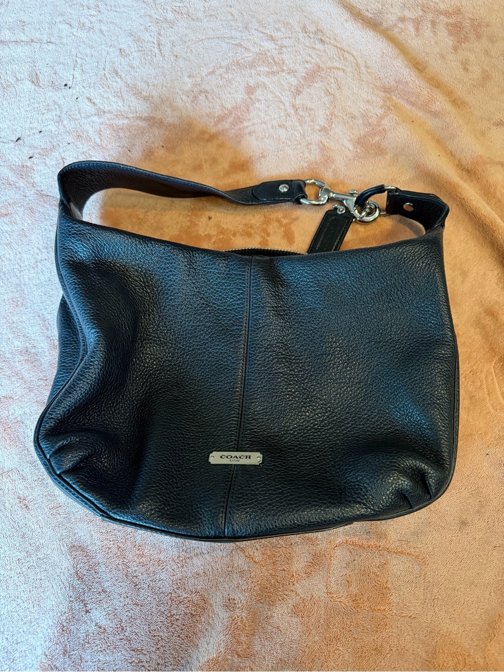 Coach Black Pebbled Leather Shoulder Bag with Silver Hardware